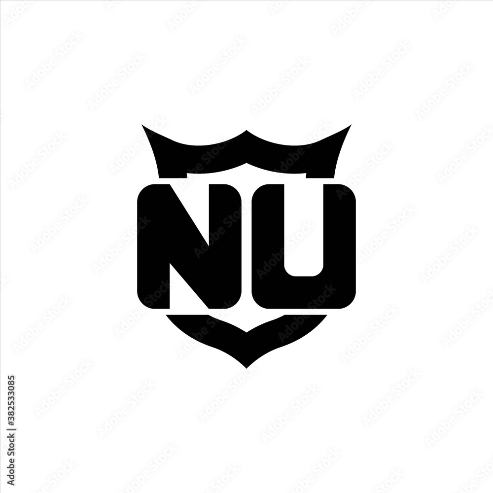 NU Logo monogram with shield around crown shape design template NU Logo monogram with shield around crown shape design template