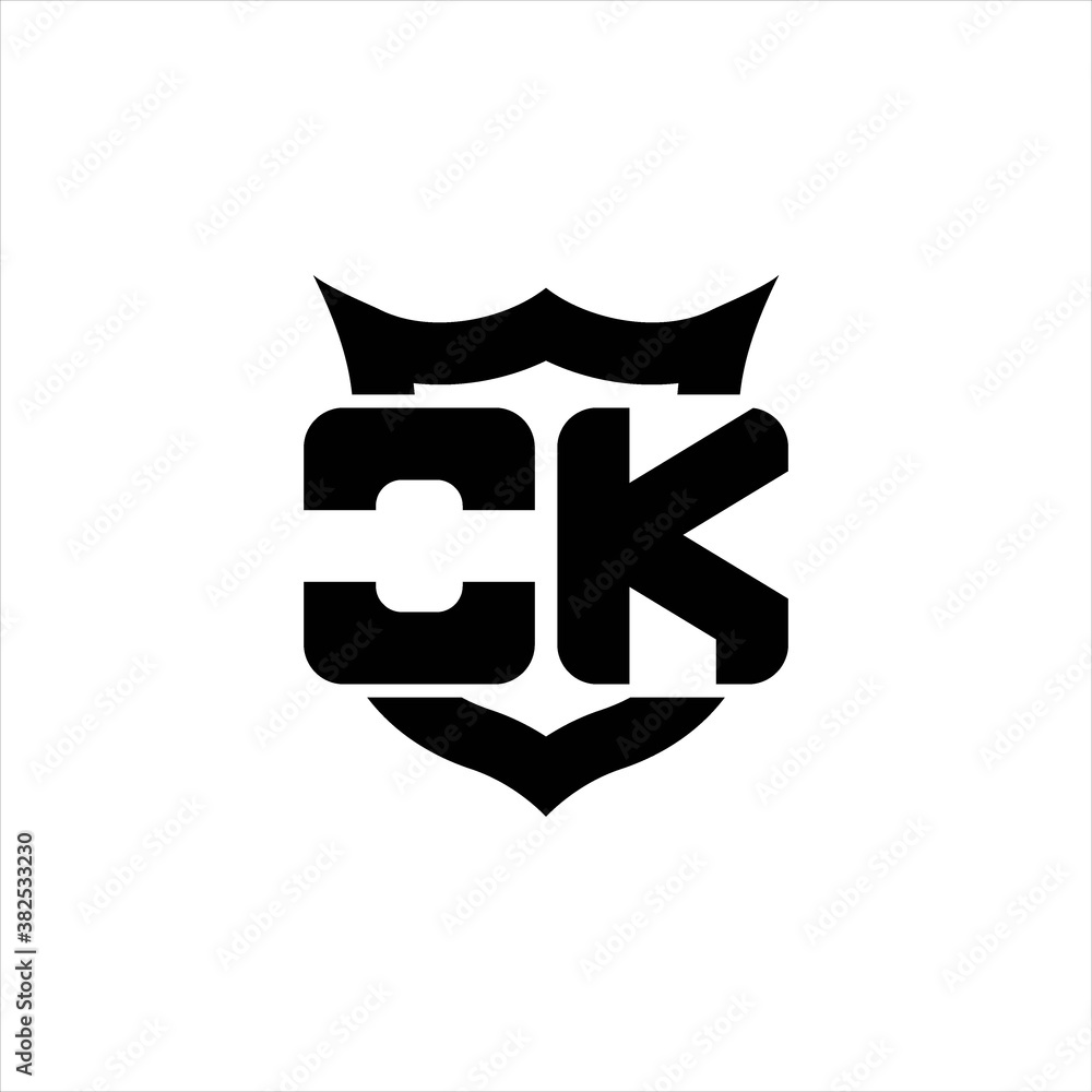 OK Logo monogram with shield around crown shape design template