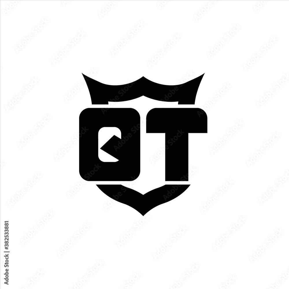 Fototapeta premium QT Logo monogram with shield around crown shape design template