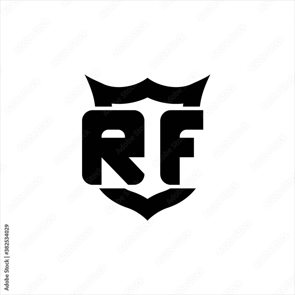 RF Logo monogram with shield around crown shape design template RF Logo monogram with shield around crown shape design template