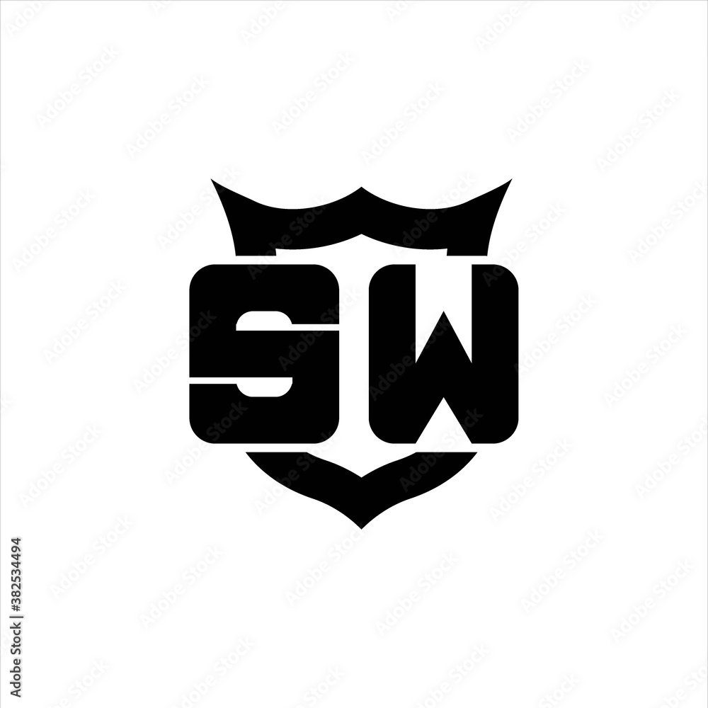 SW Logo monogram with shield around crown shape design template SW Logo monogram with shield around crown shape design template