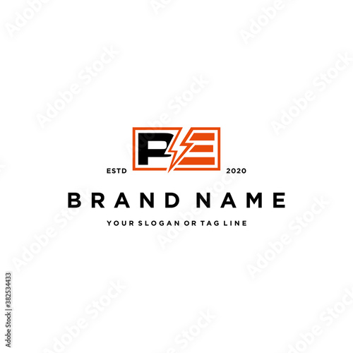 letter PE flash electric Logo Design vector