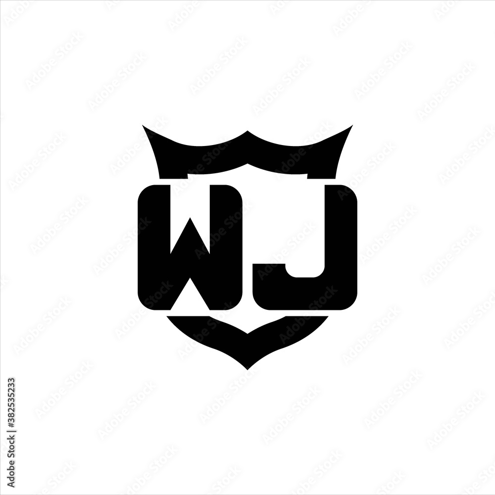 WJ Logo monogram with shield around crown shape design template WJ Logo monogram with shield around crown shape design template