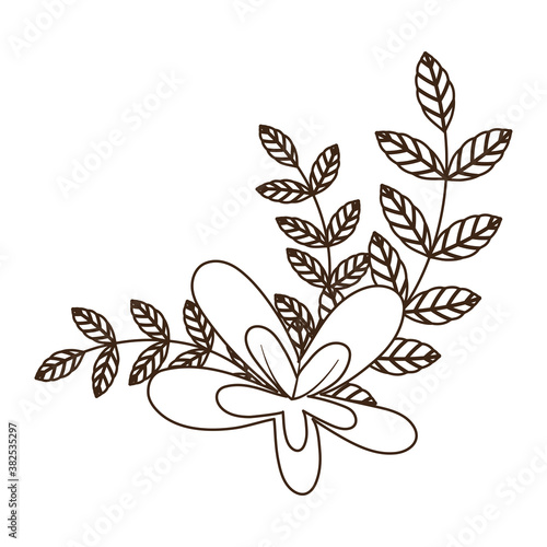 flower branch leaves foliage line icon style