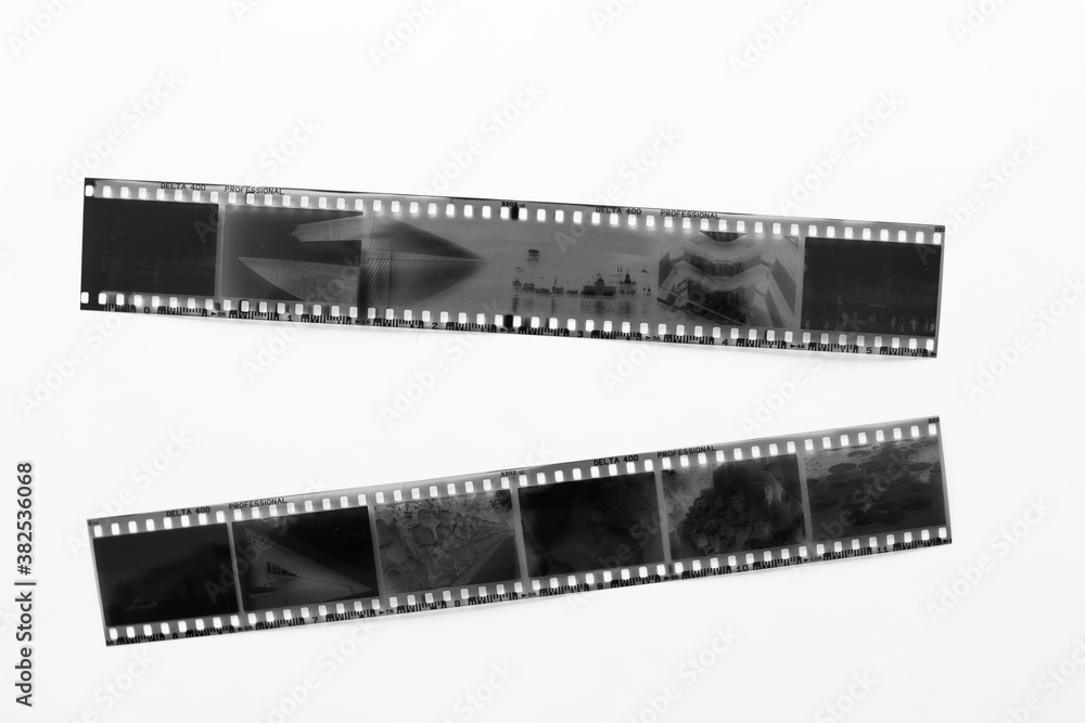 35mm negative black and white film stripe on white background