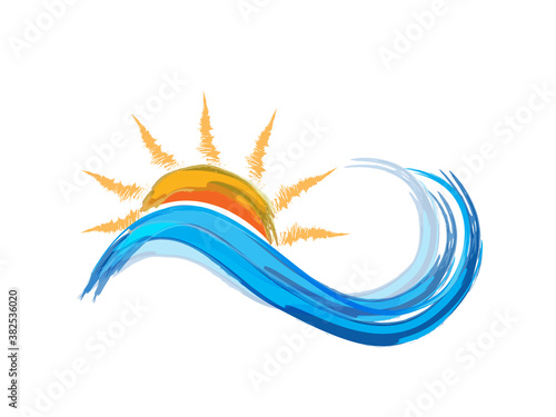 Logo sun waves beach swirly watercolor vector web image template