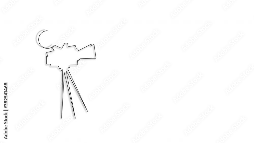 Self drawing animation of retro cinema camera im work. Copy space. White background. Cinematograph video art concept. Self drawing animation of retro cinema camera im work. Copy space. White background. Cinematograph video art concept.