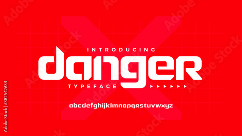 Bold strong stencil display futuristic tech font abstract geometric letter set danger typeface