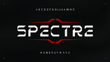 Futuristic modern techno sci fi display font, abstract clean geometric mech letter set spectre typeface