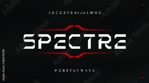 Futuristic modern techno sci fi display font, abstract clean geometric mech letter set spectre typeface