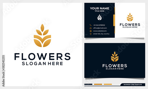 Minimalist elegant flower rose, luxury beauty salon, fashion, skincare, cosmetic, yoga and spa products logo design with business card template