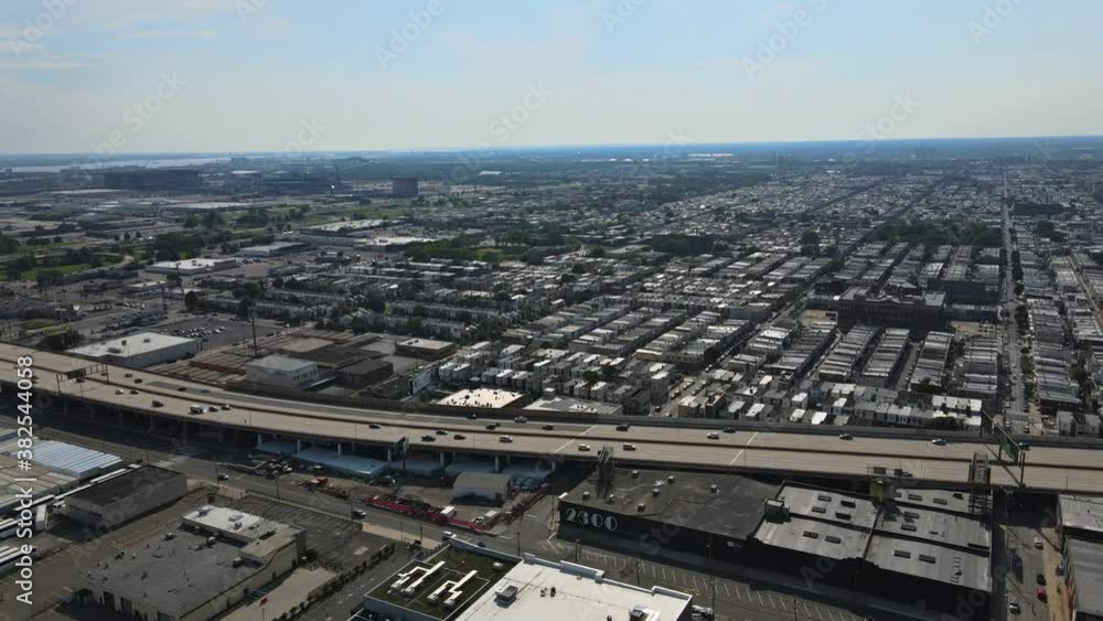 29 SEPTEMBER 2020 Philadelphia PA USA: Philadelphia aerial perspective at overhead aerial view of the suburban area in the shopping plaza district with cars parking of Philadelphia PA USA 29 SEPTEMBER 2020 Philadelphia PA USA: Philadelphia aerial perspective at overhead aerial view of the suburban area in the shopping plaza district with cars parking of Philadelphia PA USA
