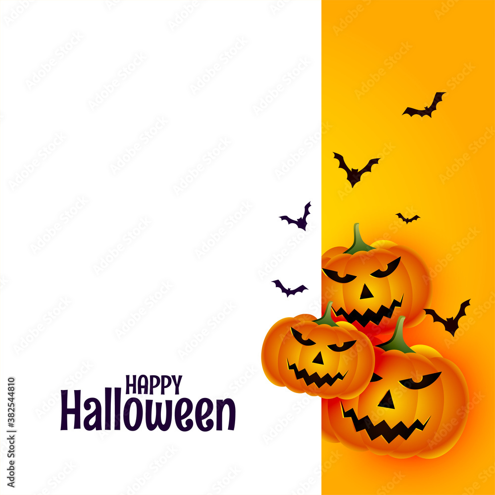 Happy halloween with pumpkin and bats on white background