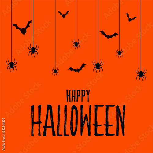 Happy halloween scary spooky card with bats and spider