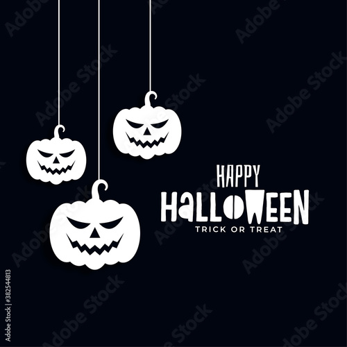 happy halloween banner with scary hanging pumpkins