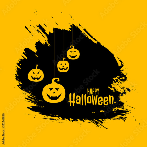 Hanging scary pumpkins on happy halloween card