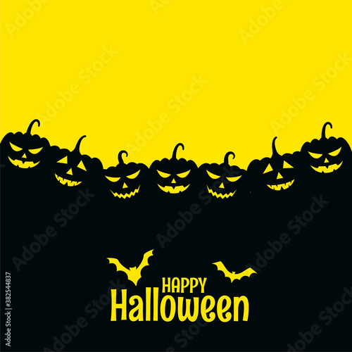 Happy halloween scary card with bats and pumpkin