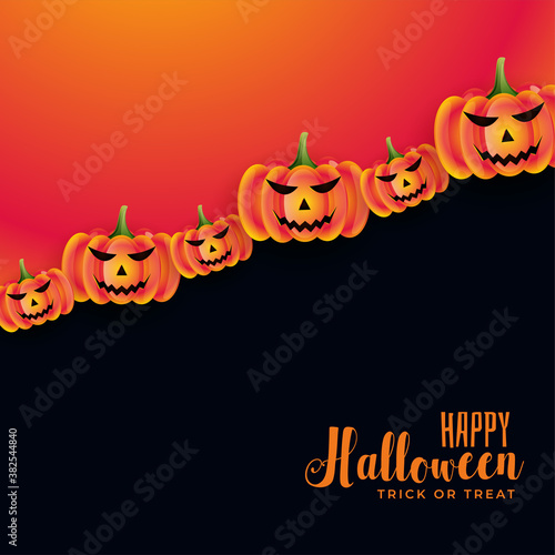 Happy halloween with scary pumpkins on spooky card