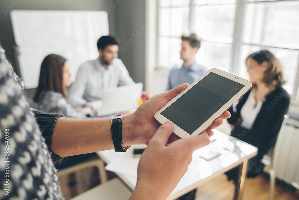 Man using tablet at the business meeting. Man using tablet at the business meeting.
