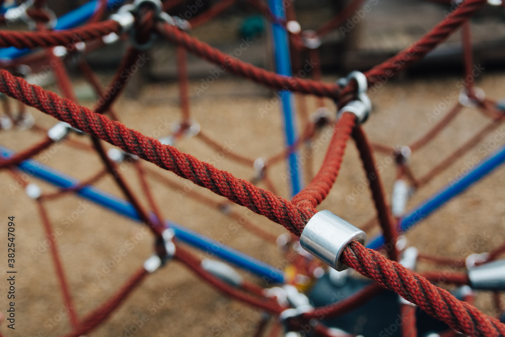 A network of ropes for climbing at a children's park