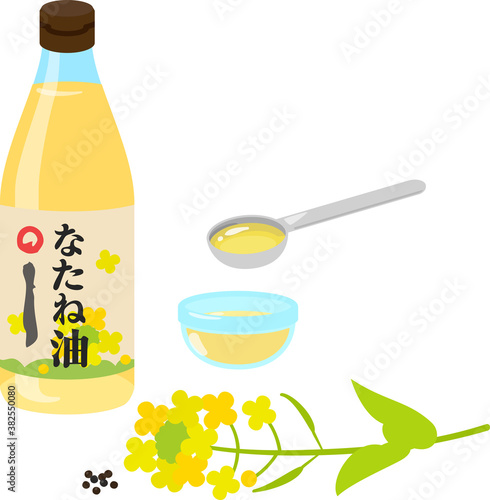 瓶入りの菜種油と菜の花