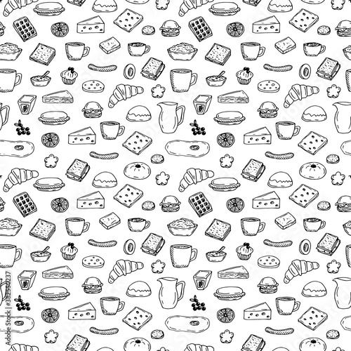 Seamless pattern hot Breakfast popular products  vector illustration  hand drawing