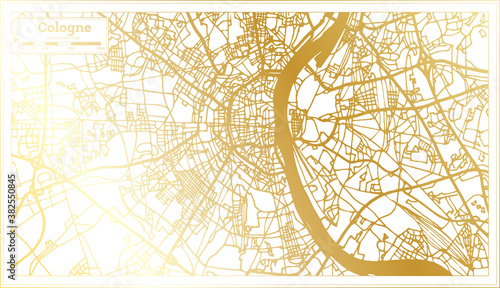 Cologne Germany City Map in Retro Style in Golden Color. Outline Map.