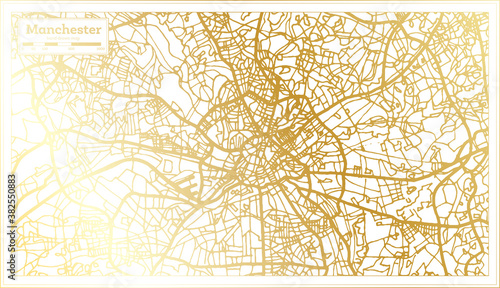 Manchester England City Map in Retro Style in Golden Color. Outline Map.