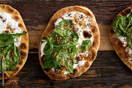 Spinach Yogurt Flatbread Naan Pizza photo