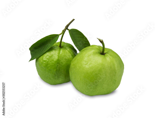 the Fresh green Guava fruit on white background