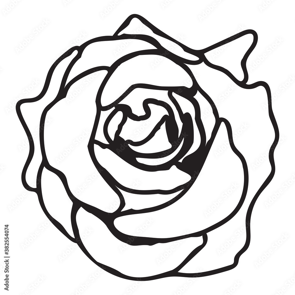 Black Rose silhouette papercut style. Isolated on white background.