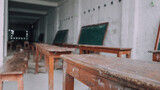 rural area empty classroom with chalkboard