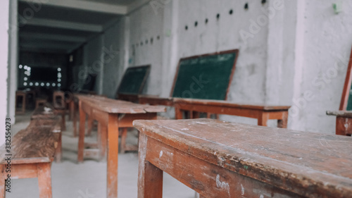 rural area empty classroom with chalkboard © KeanHong