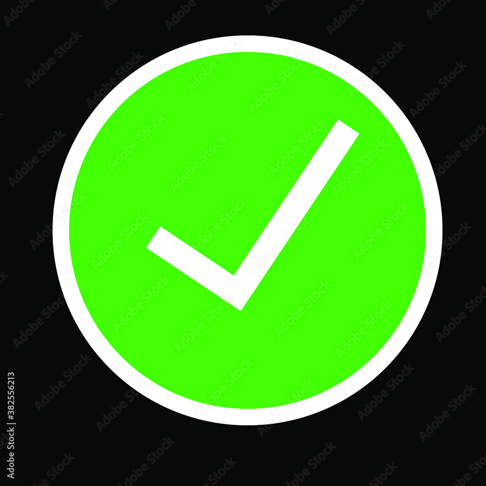 Green check mark in a green outline circle on black background for approval, acceptance, or positive decision making concepts. Green check mark in a green outline circle on black background for approval, acceptance, or positive decision making concepts.