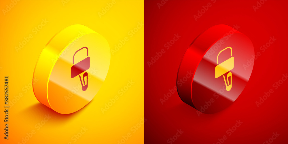 Isometric Lockpicks or lock picks for lock picking icon isolated on orange and red background. Circle button. Vector Illustration. Isometric Lockpicks or lock picks for lock picking icon isolated on orange and red background. Circle button. Vector Illustration.