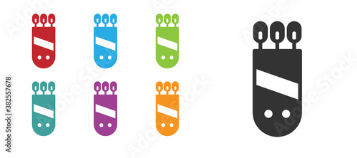 Black Quiver with arrows icon isolated on white background. Set icons colorful. Vector.