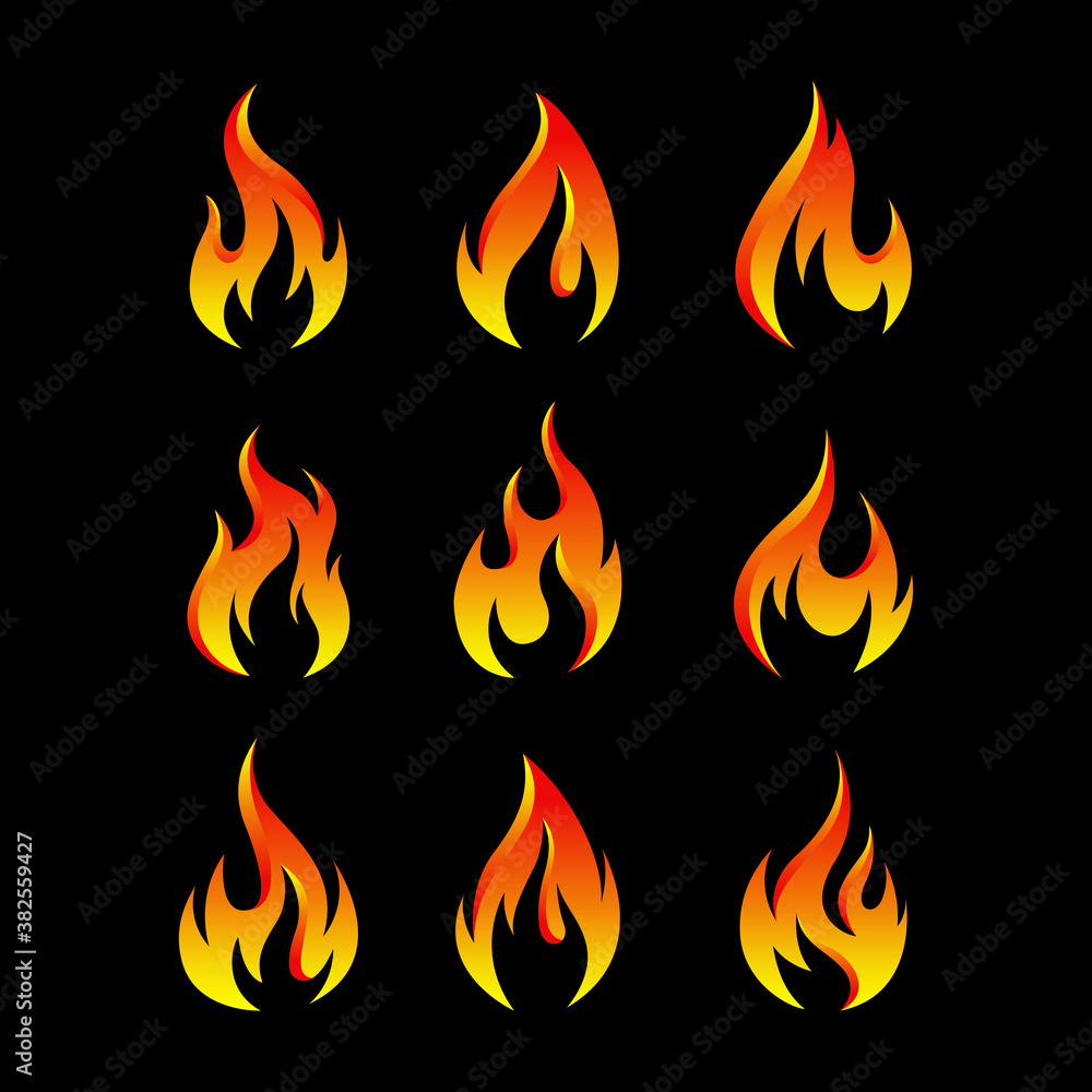 set of fire flames vector illustration. good for fire, angry or danger signs. simple gradation color style set of fire flames vector illustration. good for fire, angry or danger signs. simple gradation color style
