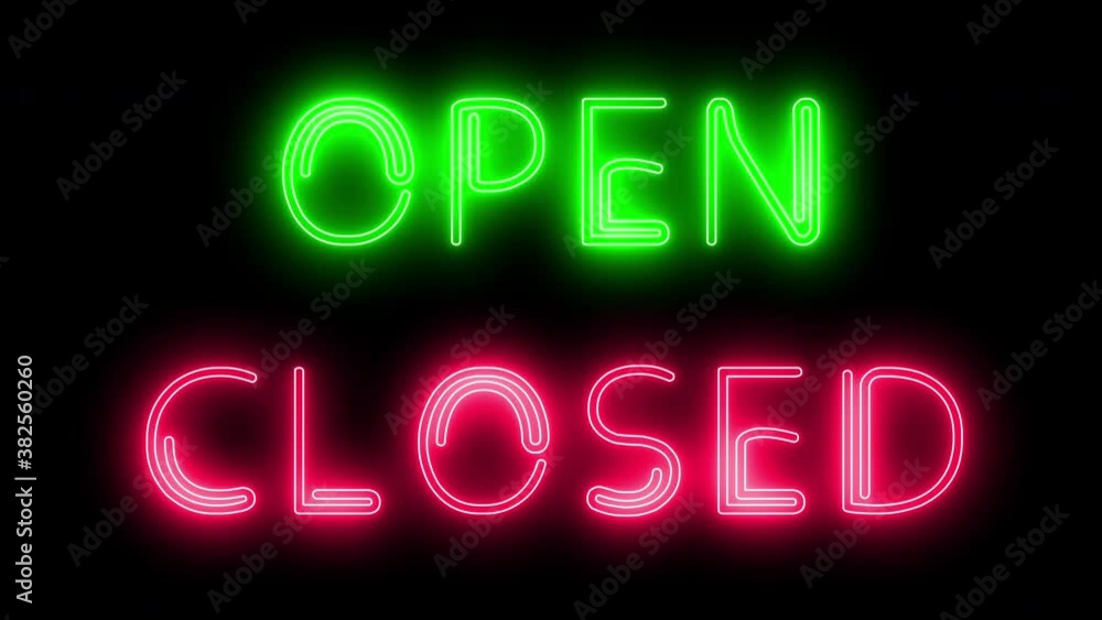 Open Closed red and green Neon Light over black background. Night Club Bar Blinking Neon Sign. Motion Animation. Video available in 4K Open Closed red and green Neon Light over black background. Night Club Bar Blinking Neon Sign. Motion Animation. Video available in 4K
