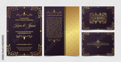 Luxury vintage golden vector invitation card template