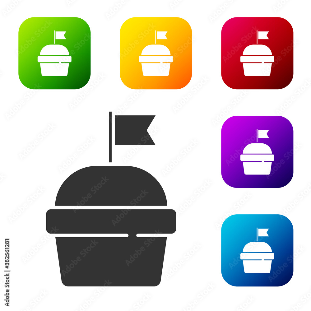 Black Cake icon isolated on white background. Happy Birthday. Set icons in color square buttons. Vector. Black Cake icon isolated on white background. Happy Birthday. Set icons in color square buttons. Vector.