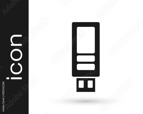 Black USB flash drive icon isolated on white background. Vector.