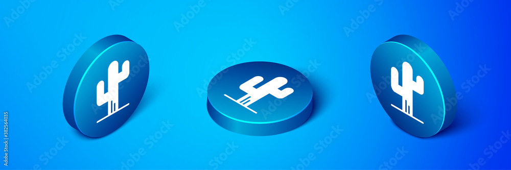 Isometric Cactus icon isolated on blue background. Blue circle button. Vector. Isometric Cactus icon isolated on blue background. Blue circle button. Vector.