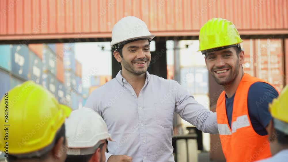 funny foreman dancing in morning meeting before entering start working in industrial container cargo outdoors funny foreman dancing in morning meeting before entering start working in industrial container cargo outdoors