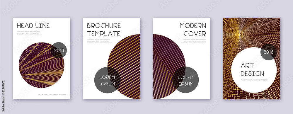 Trendy brochure design template set. Gold abstract