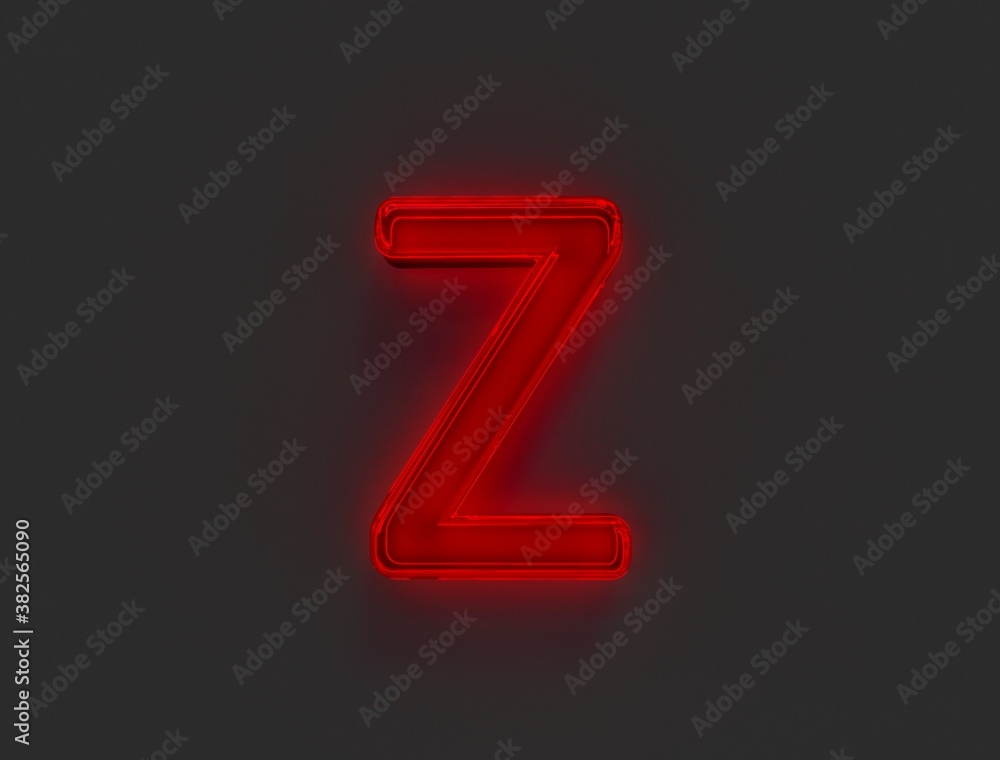 Red polished neon light glow reflective font - letter Z isolated on grey, 3D illustration of symbols Red polished neon light glow reflective font - letter Z isolated on grey, 3D illustration of symbols