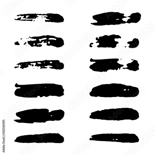 Collection of black grunge paint strokes. Brush strokes isolated on white background. Vector illustration.