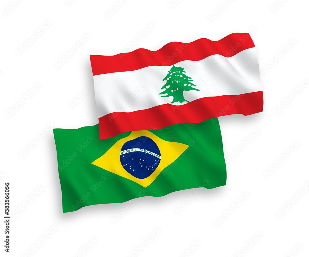Fototapeta premium Flags of Brazil and Lebanon on a white background