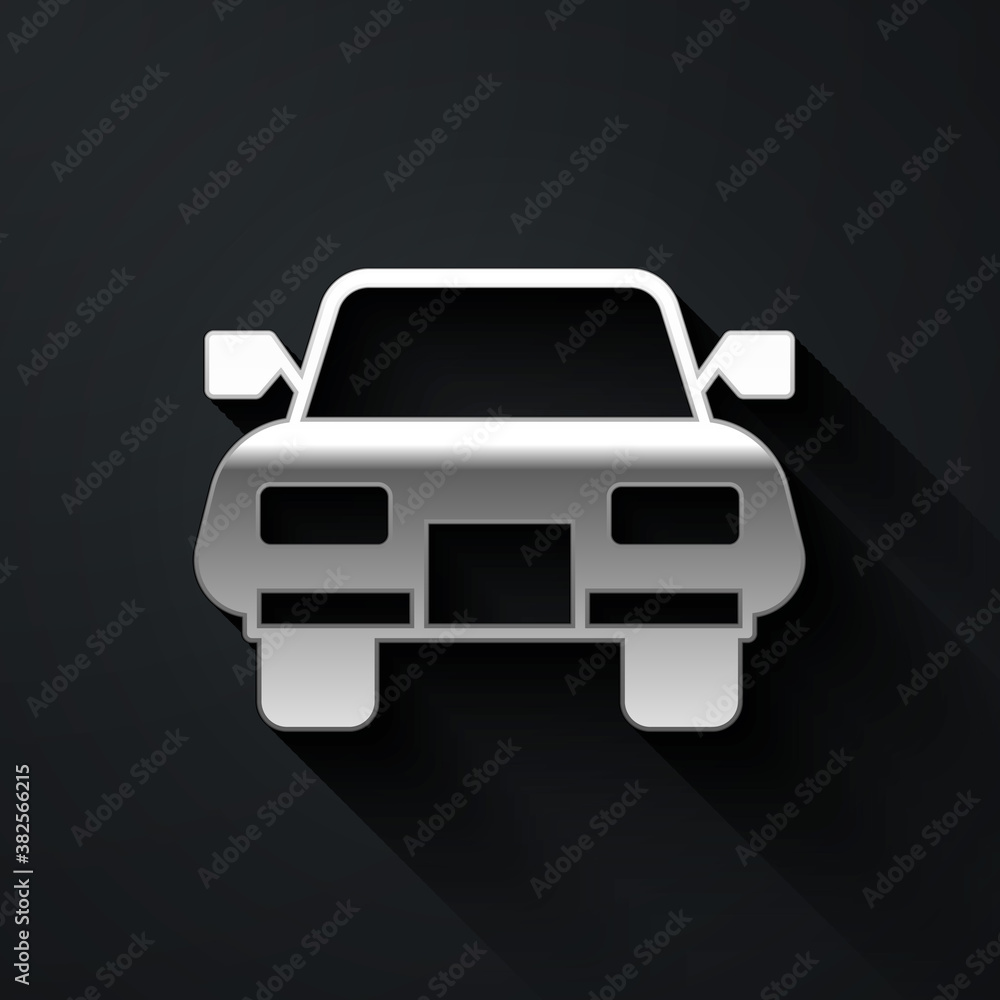 Obraz premium Silver Car icon isolated on black background. Long shadow style. Vector.