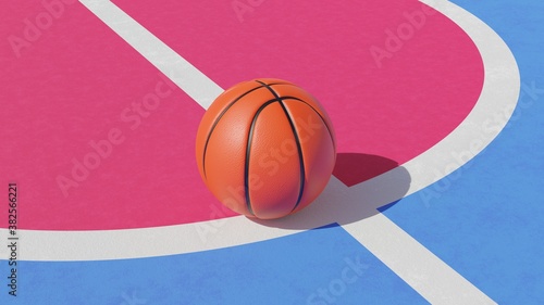 3d rendering of basketball ball on court © whyt