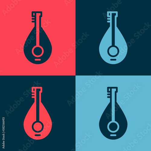 Pop art Traditional musical instrument mandolin icon isolated on color background. Vector.